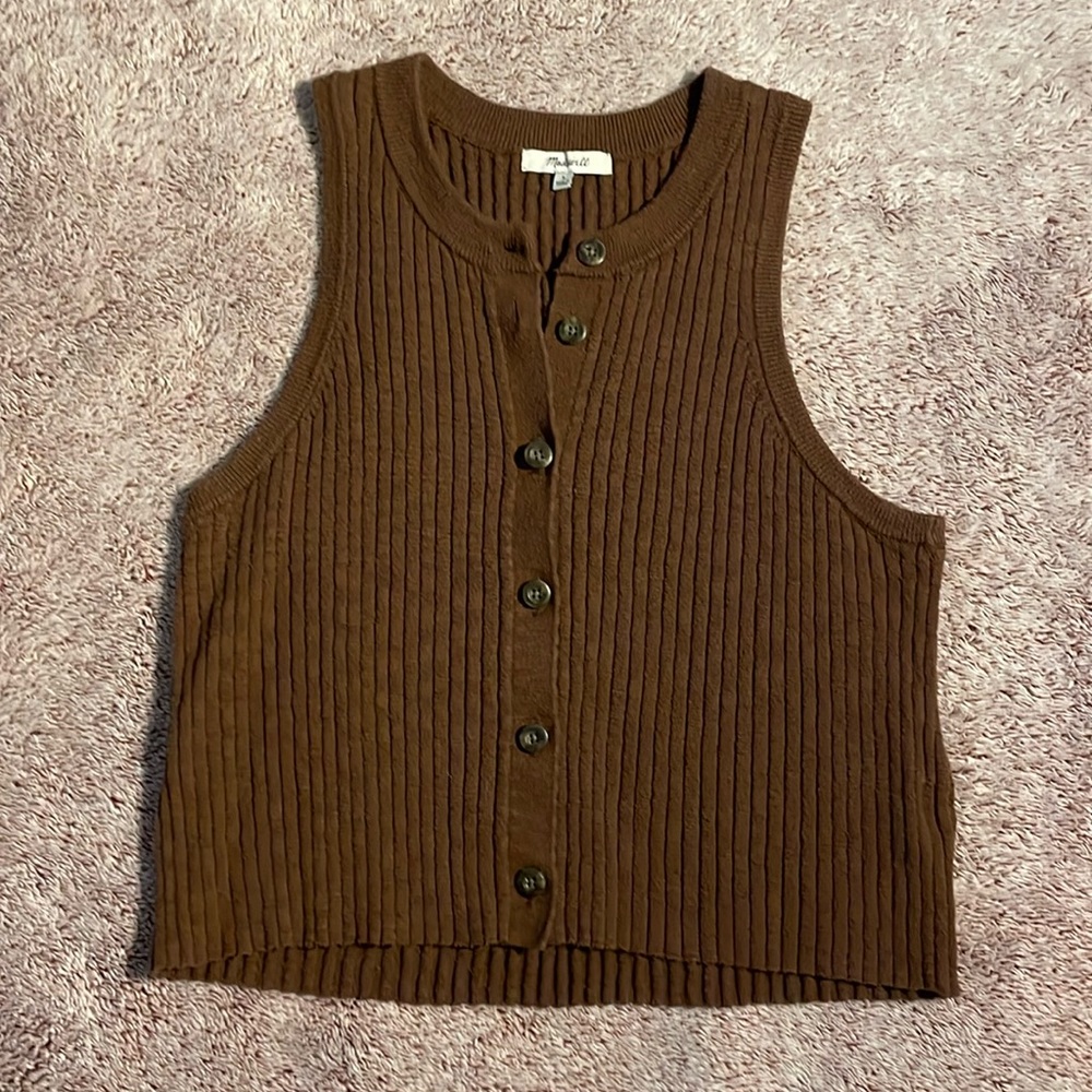 Madewell Brown Ribbed Knit Cardigan Tank